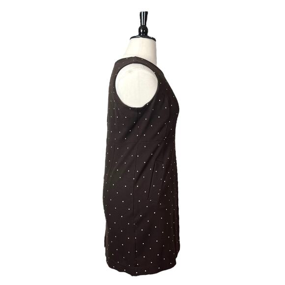 Lands’ End Dress Ponte Knit Sheath Sleeveless Brown White Polka Dot Women’s 16P - Picture 3 of 12